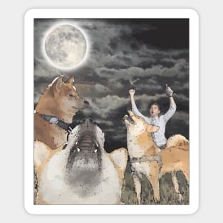 Three doge moon - When moon? BOX graphic. three wolf moon parody. 3 doge howling at the moon Sticker
